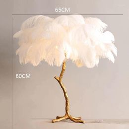 Floor Lamps Nodic Luxury Ostrich Feather Lamp Lighting Resin Brass Gold Nordic Standing For Living Room Villa Tripot Home Decor