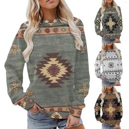 Gym Clothing Womens Casual Round Neck Sweatshirt Long Sleeve Top Ethnic Pattern Vintage Western Hoodies Aztec Pullover