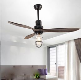 Chandeliers Loft Iron Wood Glass Ceiling Fan E27 Lamp 220V Wooden Fans With Lights 52 Inch Blades Cooling Remote