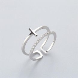 Cluster Rings DAIWUJAN Simple 925 Sterling Silver Open For Women Double Layers Cross Ring Geometric Birthday Bridal Wedding Jewelry