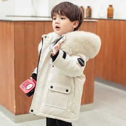 Daunenmantel NEU Kinder Winter warme weiße Entendaunenjacke mit Kapuze verdickter Mantel Baby Mädchen Kleidung Jungen Kleidung Kinder Parka Echtpelz Schneeanzug