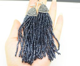 Stud Earrings One Pair Quartz Tassel Black/gray Colour FPPJ Zircon Hook 50mm