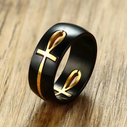 Wedding Rings NHGBFT 8MM Wide Black Cross For Mens Stainless Steel Bands Religious Jewellery Drop