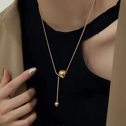 2022 New Fashion Simple Gold Silver Color Ball Pendant Necklace Jewelry For Woman Long Chain Necklace Accessories Gifts