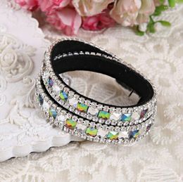 Charm Bracelets 1 Pc/lot 2022 Colourful Crystal Leather Bracelet&bangle Rhinestone Wrap Bracelet Multilayer For Women Party