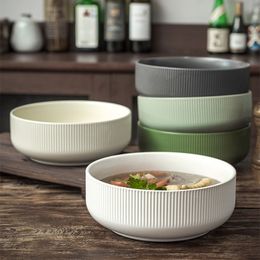 Soup Stock Pots 1pc 78" Soup Dishes Vertical Embossed Matte Glazed Deepen Design Household Ceramic Dinner Plates 1320ml Salad Bowl 221203