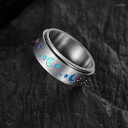 Wedding Rings 8MM Colourful Moon Star Spinner For Men Women Jewellery Accessories Anti Stress Stainless Steel Ring Comfort Size 6-13