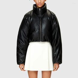 Women's Leather Women's Black Down Jacket Turtleneck Warm 2022 Winter Zipper Long Sleeve Ladies Short Coat