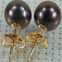 new Style SOLID MARKED 10-11 MM PERFECT ROUND BLACK PEARL EARRING