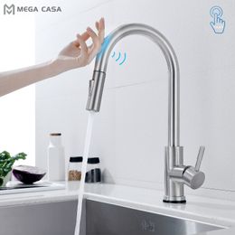 Kitchen Faucets Pull Out Smart Touch For Sensor Water Tap Sink Mixer 360 Rotate Control s 221203