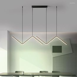 Pendant Lamps Minimalism Modern LED Lights For Dining Room Fixture With APP Dimmable Home Decor Black Polish Restaurant Hanging Lamp