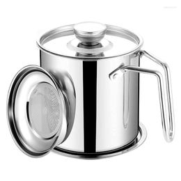 Storage Bottles Bacon Grease Container With Strainer Stainless Steel Oil Pot Can Dust-Proof Lid And Plate