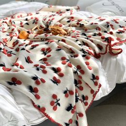 Blanket 3D Cherry Kids Strawberry Jacquard Wool Mixed Sweet Girl Children Crib Beddings Kawaii Warm Ladies 221203