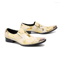Dress Shoes Ins Italian Style Business Formal Men Glitter Gold White Dance Pointed Steel Toe Luxury Size 38-47Dress