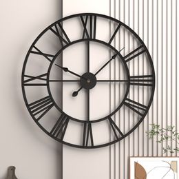 Wall Clocks Modern 3D Large Roman Numerals Retro Round Metal Iron Accurate Silent Nordic Hanging Ornament Living Room Decoration 221203