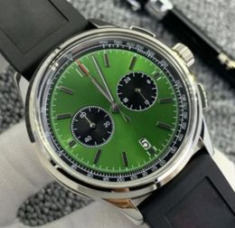 Men's Quartz Watch Chronograph Right Hand Premier 42MM Silver Stainless Steel Green Dial Rubber Strap Luxury Watch Master Design Christmas Gift