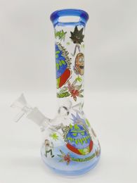 20CM 8 Inch Glass Bong Durable Blue Tip And bottom Anime Theme Wasp Hookah Water Pipe Bong Glass Bongs 14mm Down stem And Bowl 2 In 1 Ready for Use