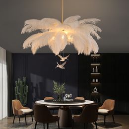 Chandelier Modern Colorful Feather Chandeliers LED Pendant Light For Living Room Bedroom Lamp With Feathers Indoor Decoration Ceiling 221203