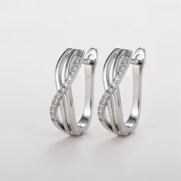 Hoop Earrings CAOSHI Stylish Female Shiny Crystal With Cross Design Silver Colour Accessories For Women All Match Trend Jewellery