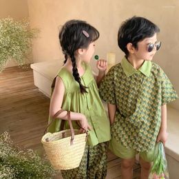 Clothing Sets Children Fashion Print Baby Girl And Boys Tops Shorts 2pcs Suits Summer Comfortable Brother Sister Wz693