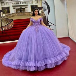 Puffy Purple Quinceanera Dress Ball Gown Appliques Beads Sequined Strapless 15 Birthday Prom Dresses Corset Sweet 16 Party evening gowns