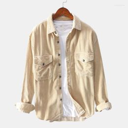 Men's Casual Shirts Men Clothing 2022 Men's Autumn Long Sleeve Corduroy Turndown Collar Double Pockets Premium Top Blouse