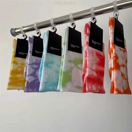 Mens and womens long tie dye matching color letter hook basketball sports Korean couple high tube socks INP9