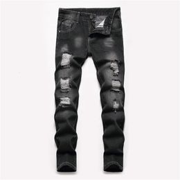 Jeans Boys' Straight-leg Ripped Children Washed Distressed Stretch Denim Trousers Big Kids Casual Pants 5-16y 221203