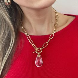 Choker Trendy Crystal Water Drop Pendant Necklace For Women Boho Gold Colour Metal Chain Necklaces Party Jewellery