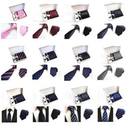 Bow Ties Mens High Grade Handkerchief Wide Necktie Cufflinks Tie Clips Set With Box BWTHZ0342