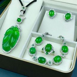 Green Jade Jewelry Women Natural Chalcedony Pendant Necklace Earrings Bracelet