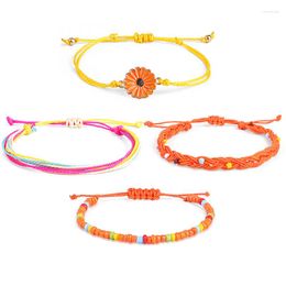 Strand ABL195 Orange Colour Daisy Flower Beaded Handmade Woven Strands Bracelets Hippy Boho Friendship Bracelet Men Women