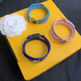 Pink Leather Bracelets Europe America Fashion Style Lady Blue/Black F Initials Leather Bangle Women Jewelry Gifts FB3 --01