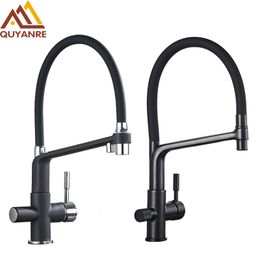 Kitchen Faucets Quyanre Black White Filtered Pull Out 360 Rotation Mixer Tap Pure Water Crane For Taps 221203