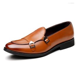 Dress Shoes Man Microfiber Slip-Ons With Buckle Soild Low Cutter Pointy Toe Wide Fiiting 48-38 Black Brown Yellow Thick Bottoms Est