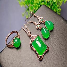 Charming Jewelry Green Women Necklace Pendant Jade Earrings Ring Set