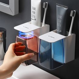 Toothbrush Holders Simple and Transparent WallMounted Toothbrush Holder Toothpaste Storage Rack Bathroom Organizer Accessories Set Tools 221205