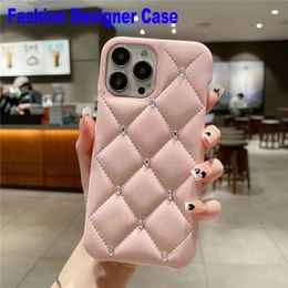 Designer Luxury for iPhone 14 Pro Max Cases Leather for 13 12 Girl Women Cute Aesthetic Classic Pattern Cover with Bling Rhinestone Camera Protection Shiny Phone case