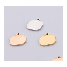 Charms Sier/Gold/Rose Gold Stainless Steel Blank Rec Charm For Engrave Octagon Metal Tag Mirror Polished Wholesale 20Pcs 2794 T2 Dro Dhsng