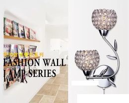 Modern Crystal Wall Light Flush Mount Wall Sconces Lamps Chrome Finish Bedside Lighting Fixture with E14 Socket for Living Room