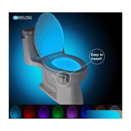 Luci notturne Brelong Toilette Luce notturna Lampada a led Bagno intelligente Movimento umano Pir attivato 8 colori Matic Rgb Retroilluminazione per ciotola Li Ottfa