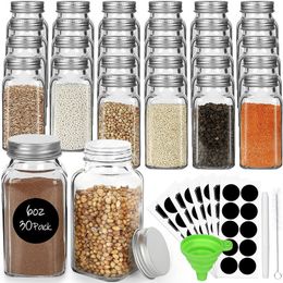 Herb Spice Tools 12 Thick Glass Jars Square Jar 12 with Airtight Lid PourSifter 24 Labels Funnel Set 221203