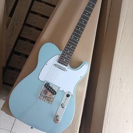 6 Strings Light Blue Electric Guitar with White Pickguard Rosewood Fretboard Customizable