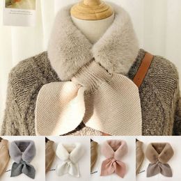 Women Faux Rabbit Fur Scarf Wrap Fashion Patchwork Plush Scarf Winter Warm Ladies Temperament Splicing Cross Neckerchief