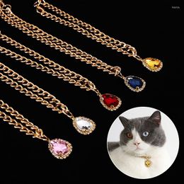 Dog Apparel Crystal Pendant Cat Necklace Adjustable Cute Luxury Pet Collar Drop Shape Rhinestone Puppy Kitten Collars Accessories