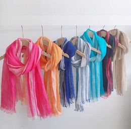 Scarves Japan Design Spring And Summer Thin Pure Linen Vertical Stripe Men's And Women's Scarves Long Shawl With Tassels 221205