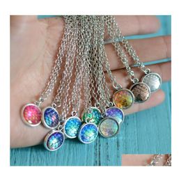 Pendant Necklaces Fashion 8 Colors Mermaid Scale Resin Charm Pendant Necklaces Fish Stainless Steel Chains Collar For Women Ladies J Dhbqn