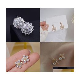 Stud Korea Sweet Cute Flower Crystal Stud Earring Temperament Geometric Shiny Zircon Earrings For Women Girl Pendientes 77 D3 Drop D Dhvsu