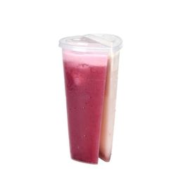 Disposable Cups Straws 600Ml Heart Shaped Double Share Cup Transparent Plastic Disposable Cups With Lids Milk Tea Juice For Lover Dh2Hx