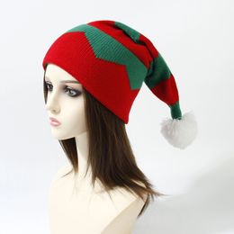Christmas Pompom Knitted Hat for Adult and Kids Winter Red Green Beanie Chidlren Xmas Crochet Bonnet Mama Baby Santa Warm Hat